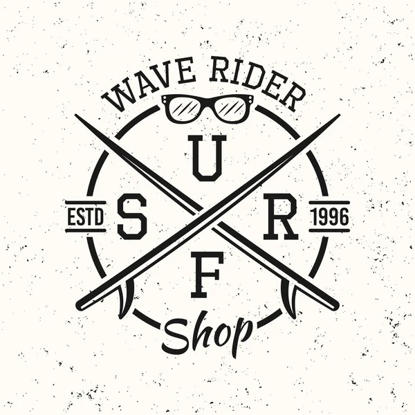 Surfing black vintage emblem, badge, label or logo — Stock Vector