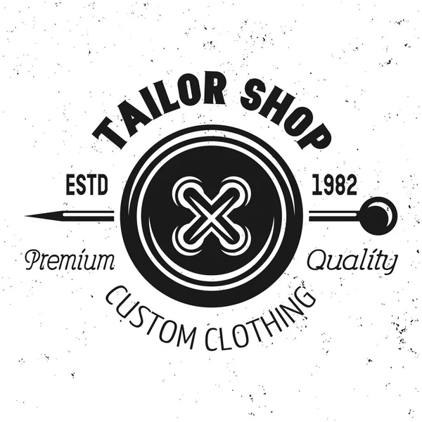 Tailor shop vektor znak s tlačítkem oblečení — Stockový vektor