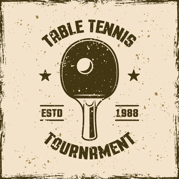 Torneio de tênis de mesa emblema vetor vintage — Vetor de Stock