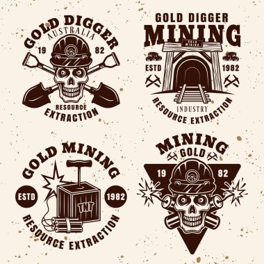 Goldminer company industry set of vintage emblems clipart