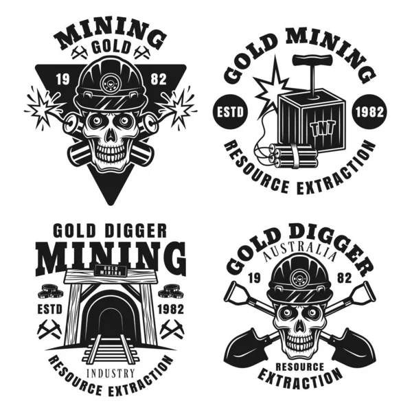 Goldminer empresa conjunto de quatro emblemas retro vetor — Vetor de Stock