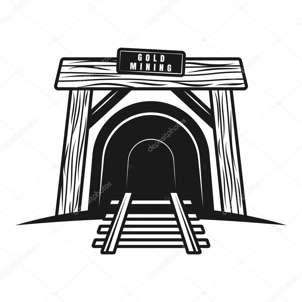 Entrance in mine tunnel with railway vector object