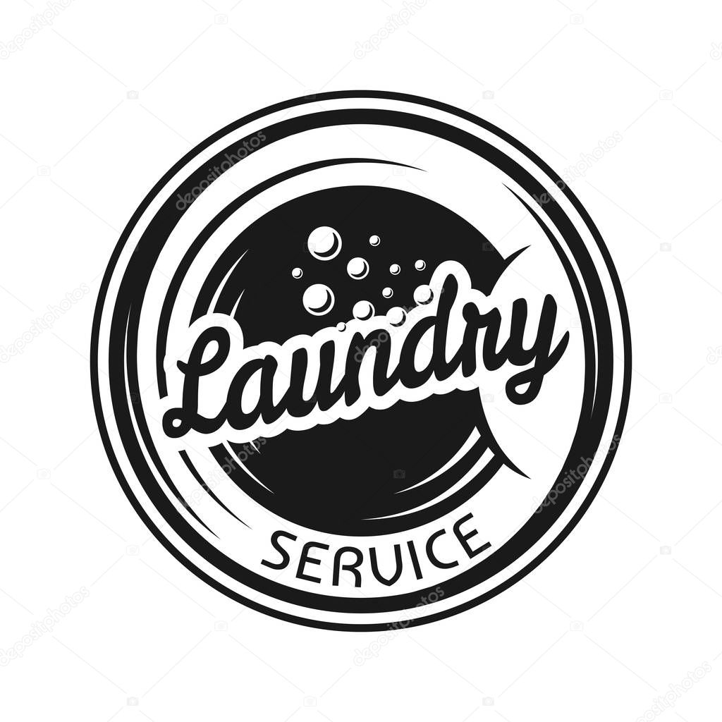 Laundry service vector round black emblem, label, badge or logo in vintage monochrome style isolated on white background