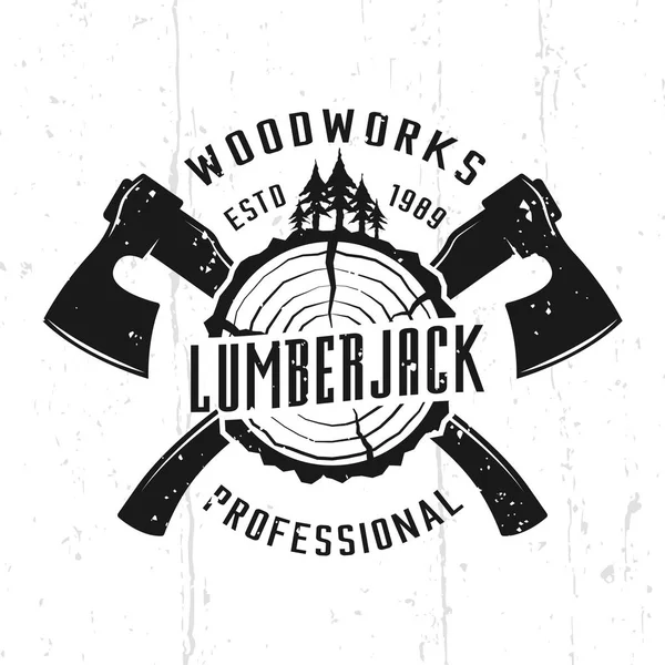 Lumberjack a WoodWorks monochromatický vektorový znak — Stockový vektor