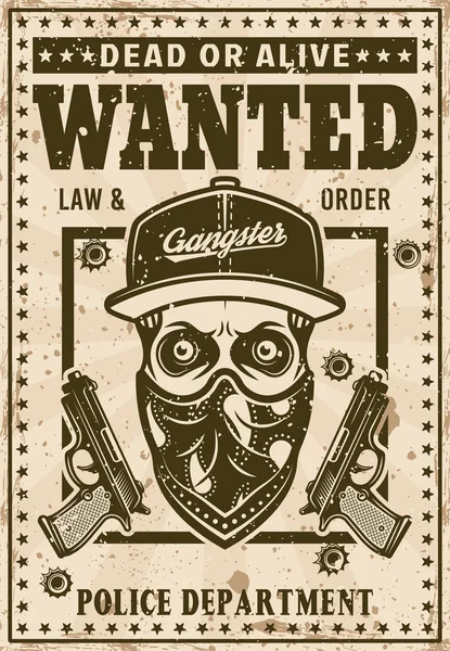 Modern gangster skull in hat vector wanted poster — Stock Vector