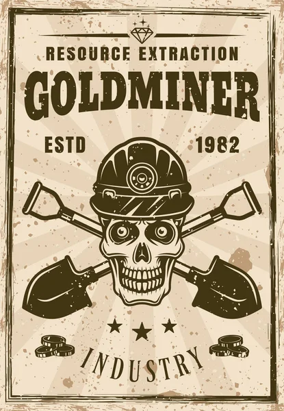 Skull of gold miner and two crossed shovels poster