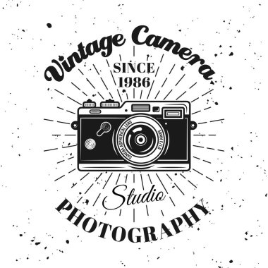 Kamera ve ışınları ile Fotoğraf stüdyosu vektör amblemi