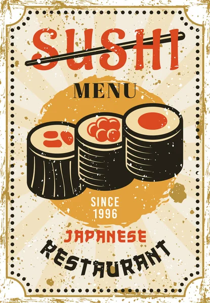 Menú de sushi, cocina japonesa coloreada cartel brillante — Vector de stock