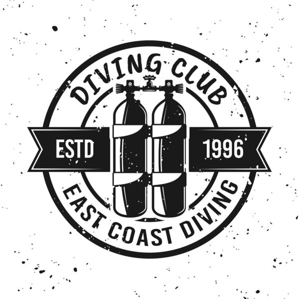 Scuba diving club vector monochrome emblem