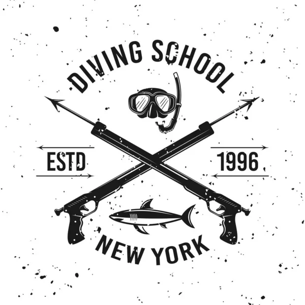 Emblema vectorial de la escuela de buceo con dos lanzas — Vector de stock