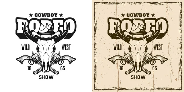 Rodeo Toon vector embleem met Bull schedel in hoed — Stockvector