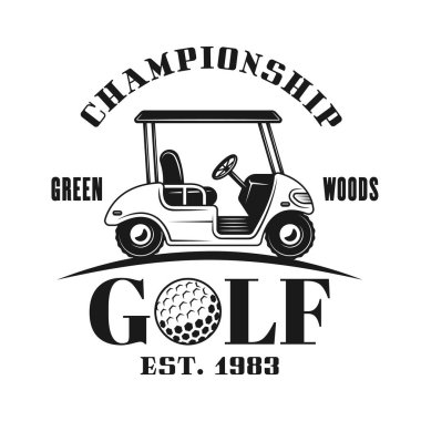 Golf arabası vektör amblemi, etiketi, rozeti veya logosu