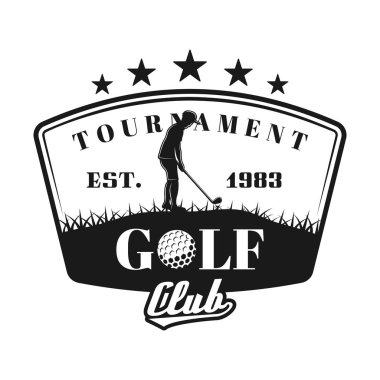 Golfçü ile Golf turnuva vektör kalkan amblemi
