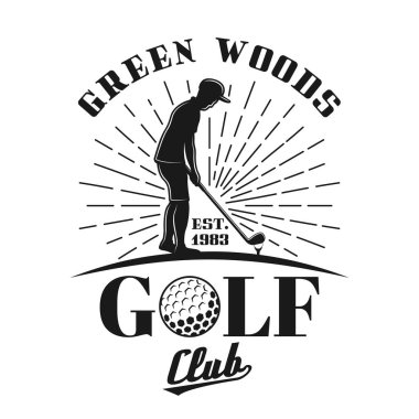 Golfçü ve ışınları vektör amblemi silueti