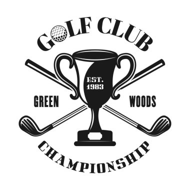 Şampiyon fincan ve çapraz golf sopavektör amblemi