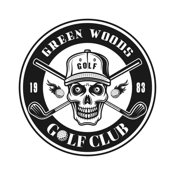Golf Club wektor okrągły emblemat z czaszką w kapeluszu — Wektor stockowy