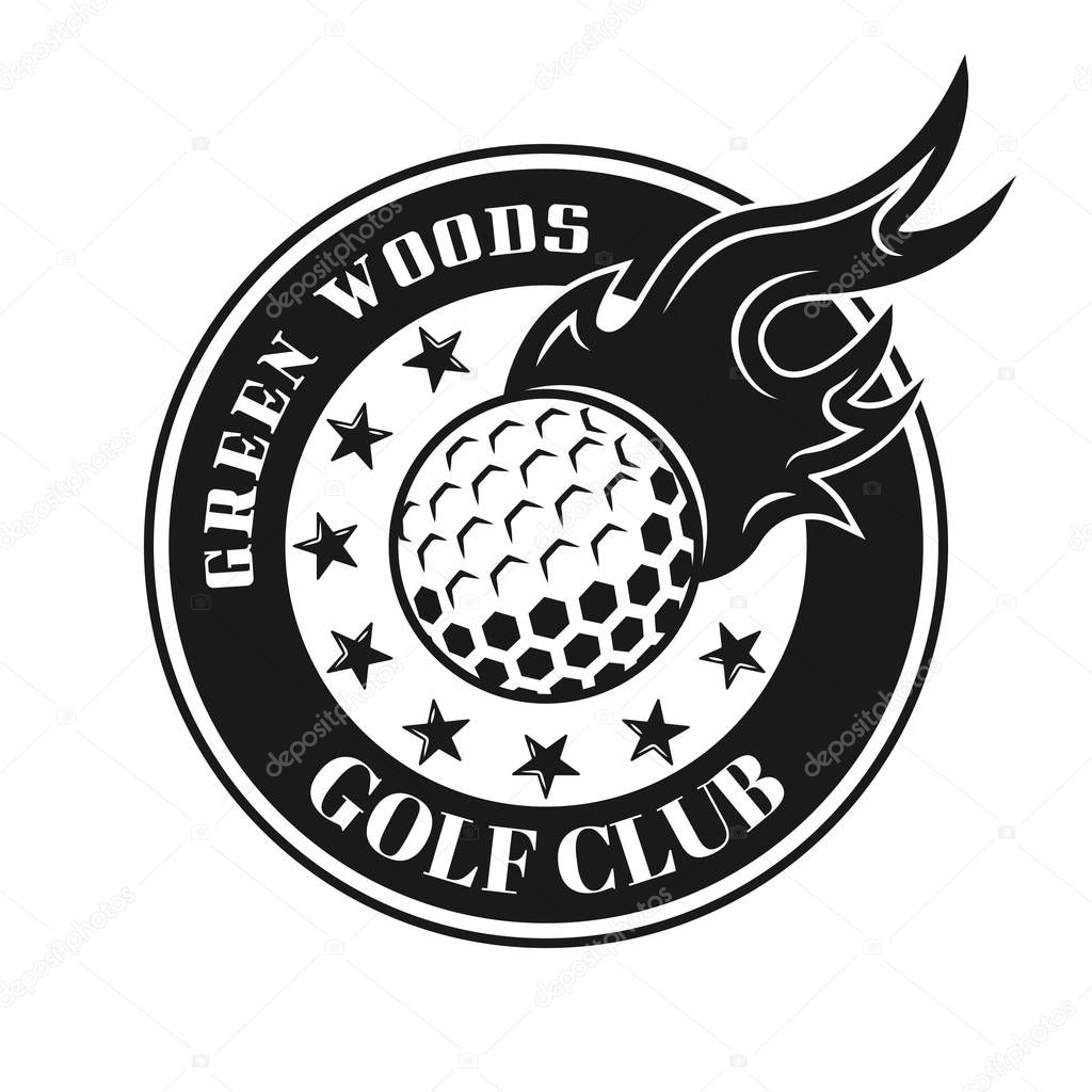 Golf ball with fire vector round vintage emblem