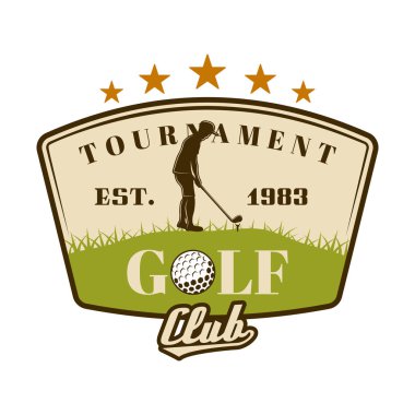 Golfçü ile Golf turnuva vektör kalkan amblemi
