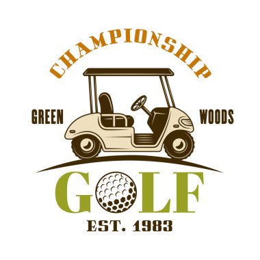 Golf arabası vektör renkli amblemi, etiket, rozet