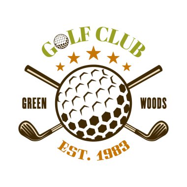 Top ve golf sopaları ile Golf kulübü vektör amblemi.