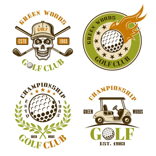 Juego de golf de cuatro emblemas vectoriales de colores — Vector de stock