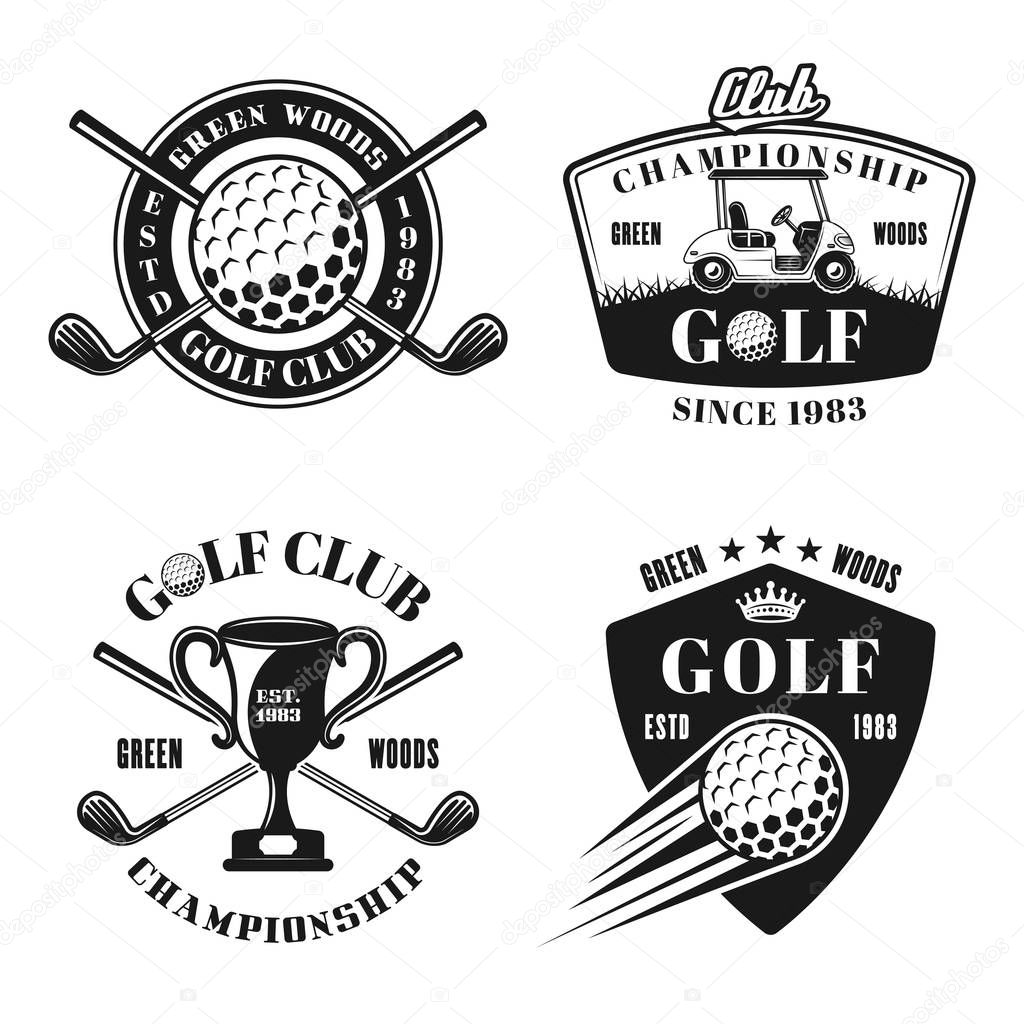 Golf and golfing vector monochrome emblems