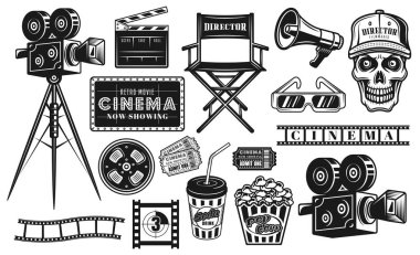 Cinema and cinematography set of vector objects clipart