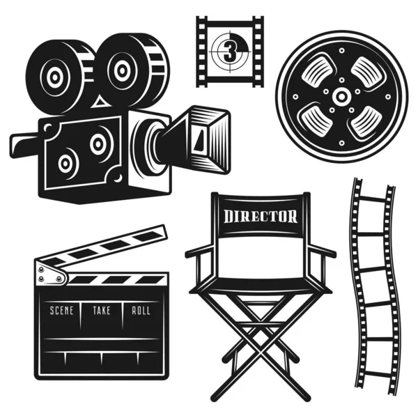 Cinéaste, réalisateur équipement vectoriel objets ensemble — Image vectorielle