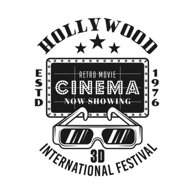 Sinema tabelası ve 3d gözlük vektör amblemi