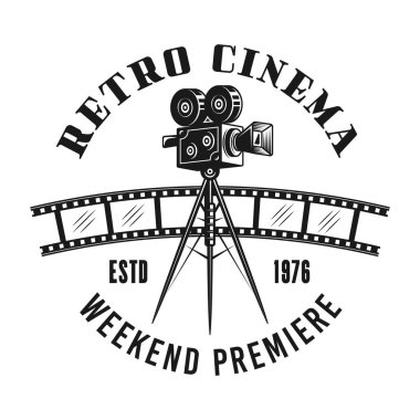 Retro sinema kamera vektör monokrom amblemi
