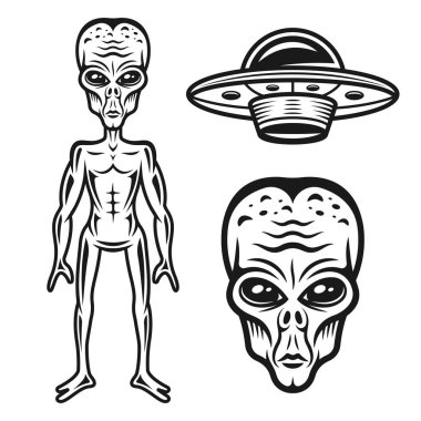 Yabancılar ve ufo vektör nesneleri veya tasarım elemanları