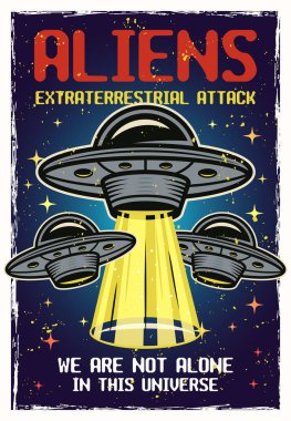 Başlık yabancılar ile Ufo renkli vektör posteri 