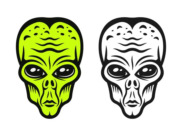 Голова пришельца в двух стилях - цветной и черный — стоковый вектор