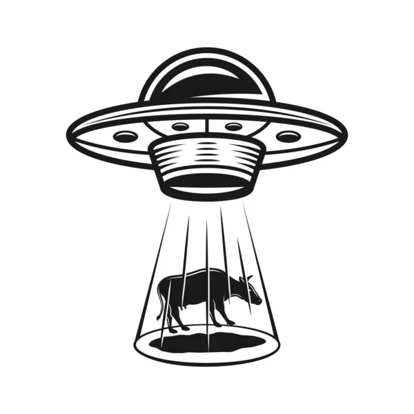 Ufo stealing cow vector black object — Stock Vector