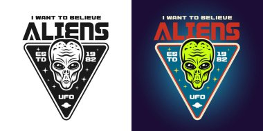 Yabancı yeşil kafa vektör amblemi veya t-shirt baskı