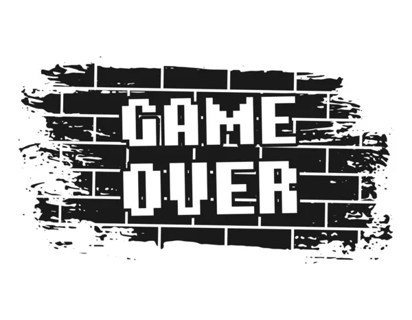 Game over pixel inscription on brick wall vector — Stock Vector
