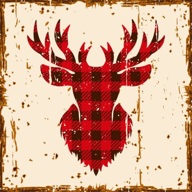 Geyik kafası silueti ve içinde kareli fanila