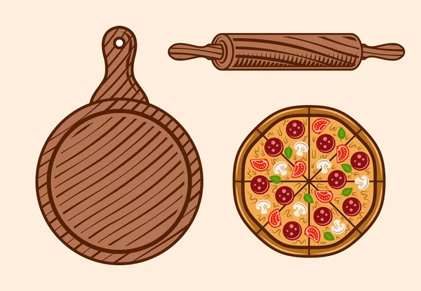 Conjunto de pizza de objetos o elementos de color vectorial — Archivo Imágenes Vectoriales