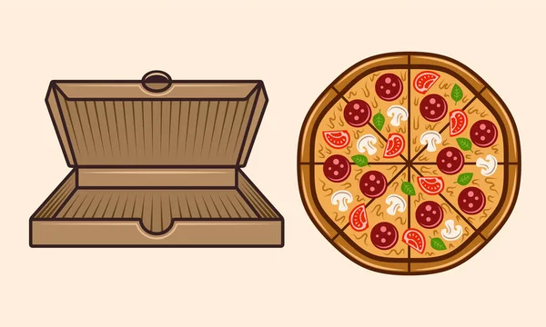 Conjunto de vectores de caja vacía abierta de pizza y cartón — Vector de stock