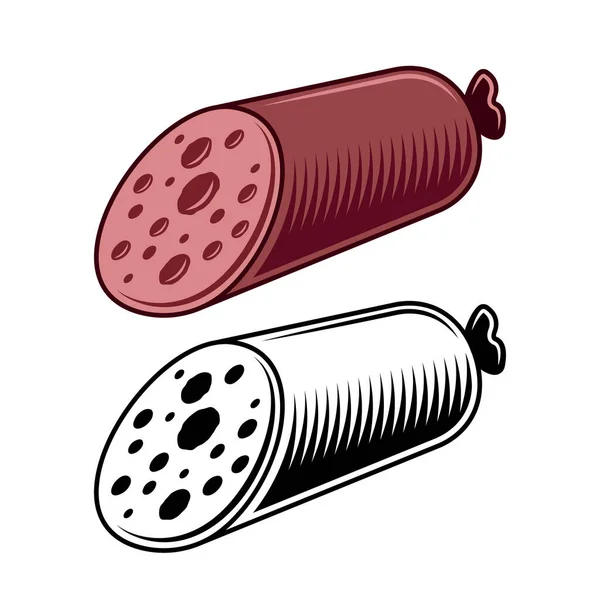 Salami salchicha vector objetos negro y de color — Archivo Imágenes Vectoriales