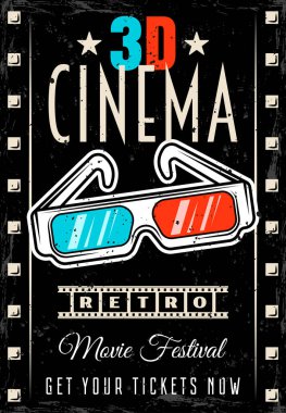 3D gözlüklü sinema vektörü retro posteri