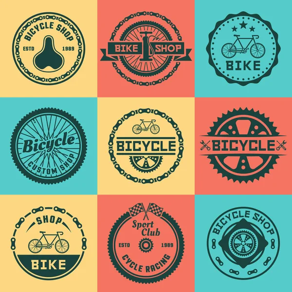 Fahrradgeschäft Set von Vektor farbigen runden Abzeichen — Stockvektor