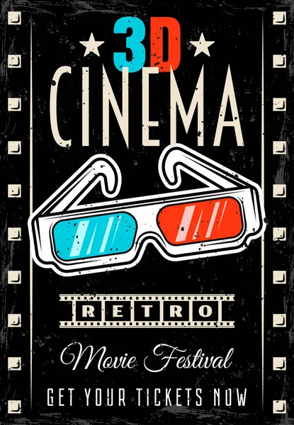 3D gözlüklü sinema vektörü retro posteri — Stok Vektör