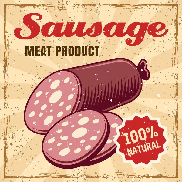 Sausage salami colored retro banner with textures — Stock Vector