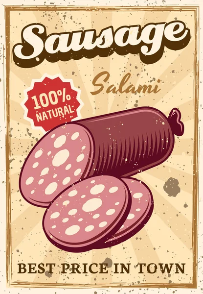 Διαφημιστική αφίσα σαλαμιού λουκάνικου για προϊόντα κρέατος — Διανυσματικό Αρχείο