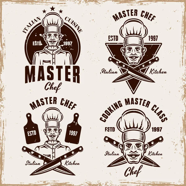Master Chef sada vektorové vaření vintage emblémy — Stockový vektor