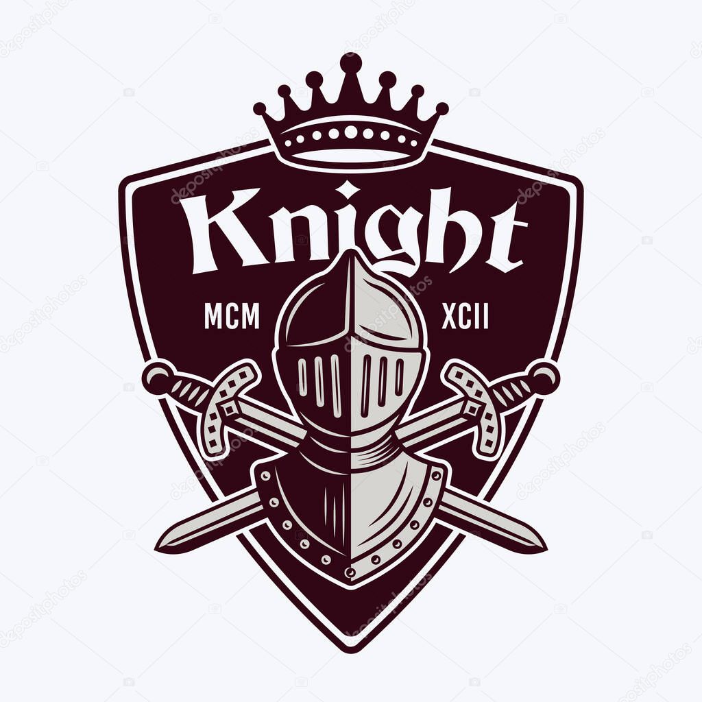 Knight shield vector royal emblem, badge, label or logo in vintage style
