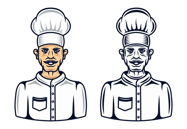Cook personaje dos estilos negro y vector de dibujos animados — Vector de stock