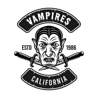 Drakula baş vektör amblemi, rozet veya tişört izi