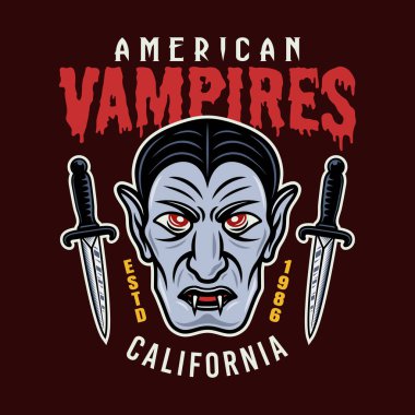 Drakula vampir kafası renkli vektör amblemi